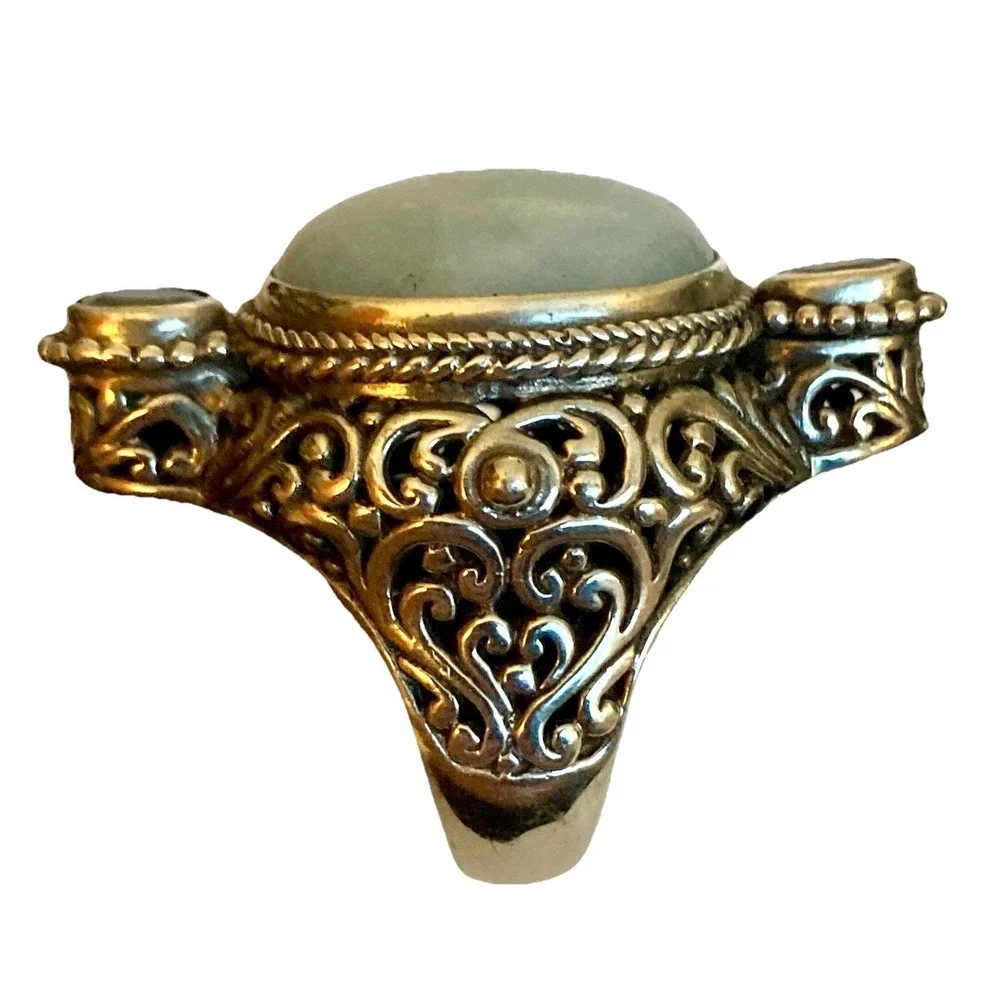 Sarda Sterling Silver 925 Aquamarine & Topaz Ring Size 8 Ornate Large Statement - Picture 3 of 5